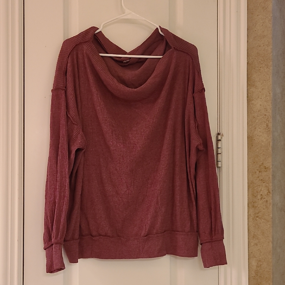 We the Free People Main Squeeze Boho Thermal Top Medium Dark Mauve